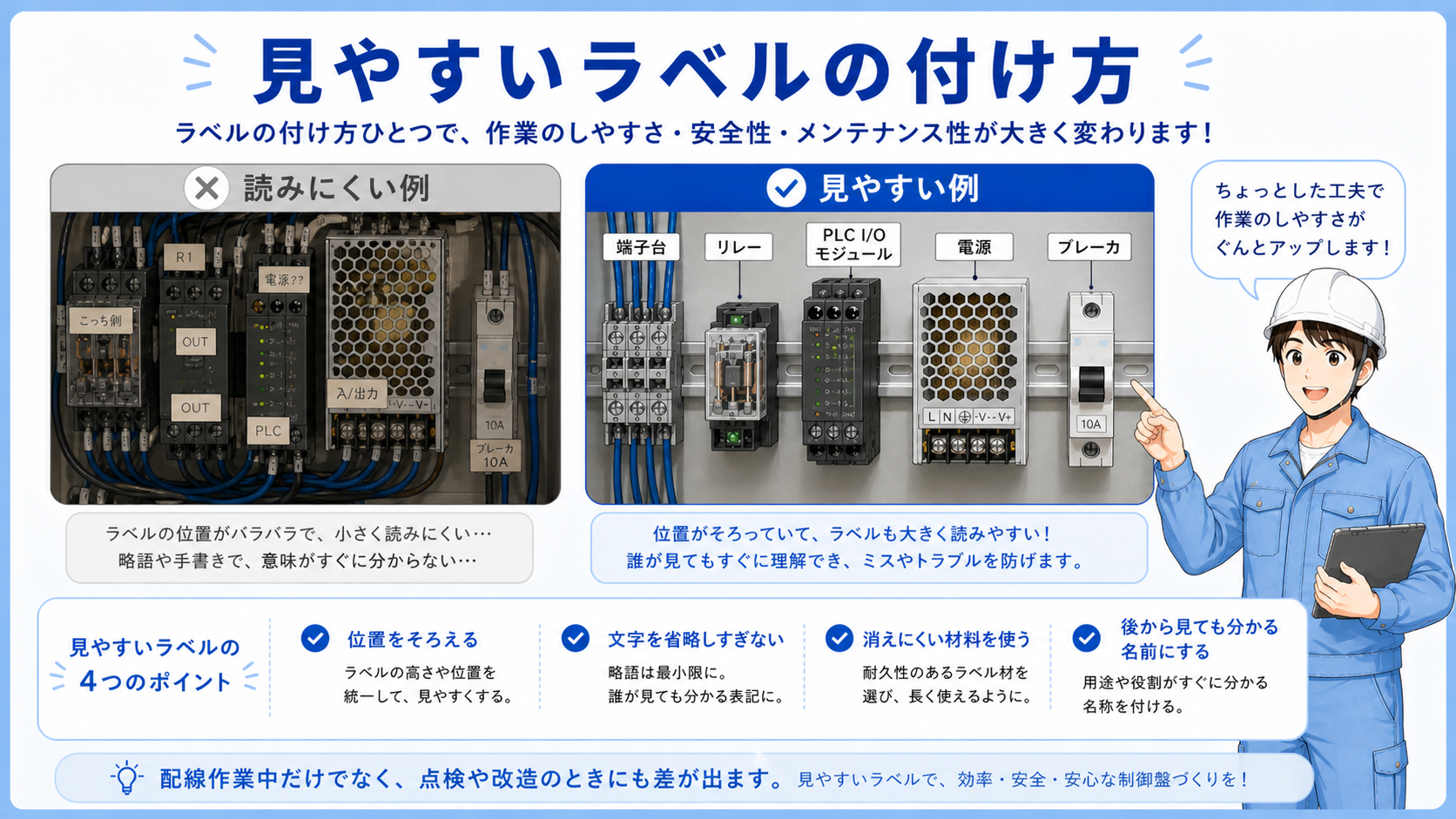 ラベルありとラベルなしで現場確認のしやすさが変わる比較図