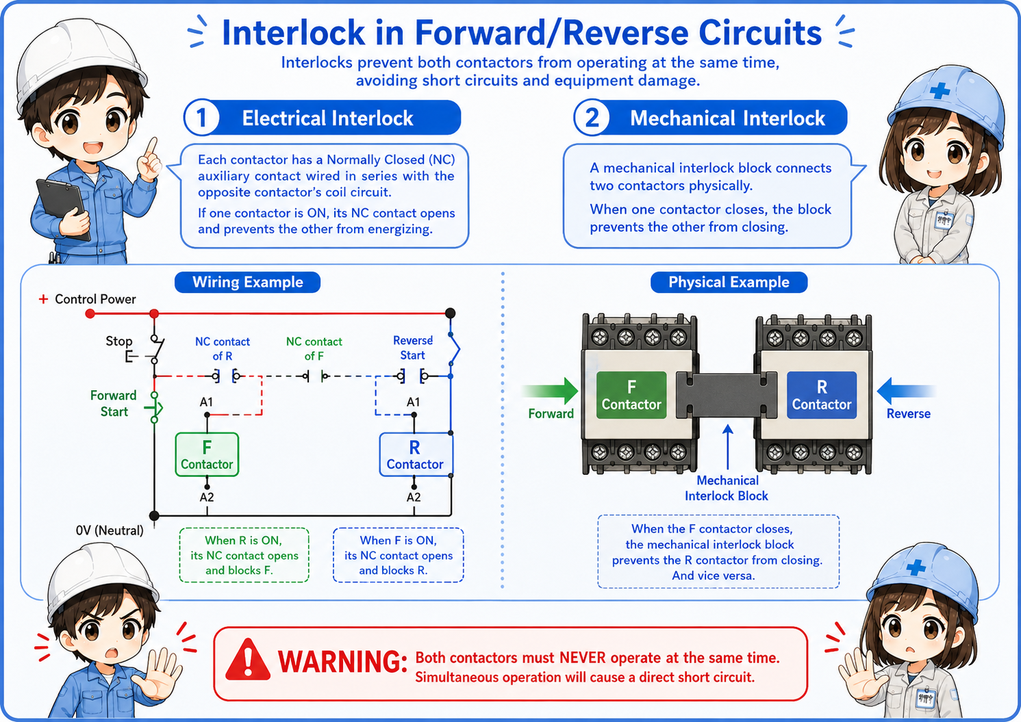 Electrical and mechanical interlock in a forward reverse circuit