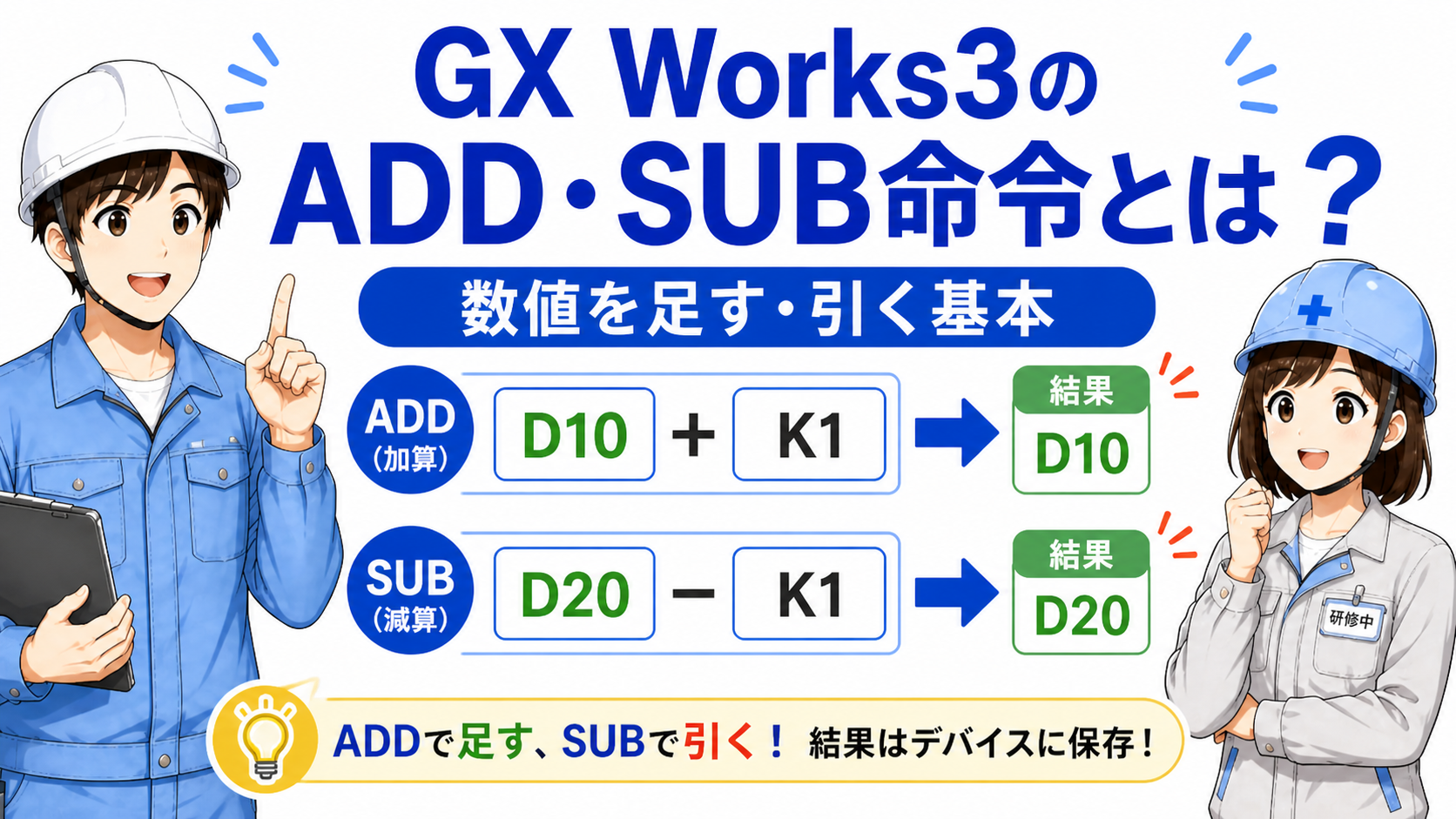 GX Works3のADD・SUB命令を解説する記事イメージ