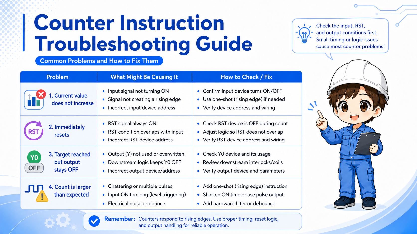 Troubleshooting diagram for common counter instruction problems