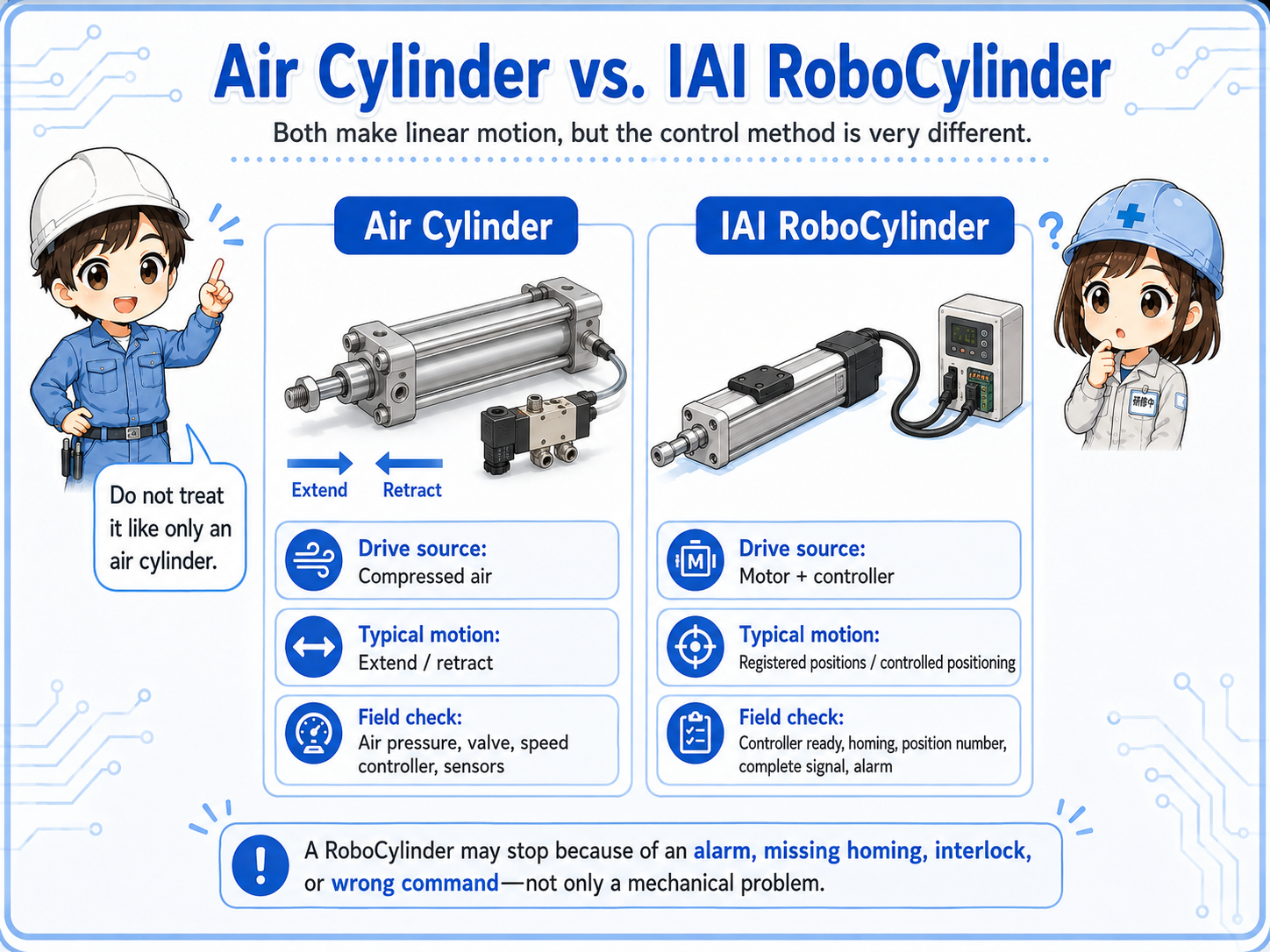 Comparison between an air cylinder and an IAI RoboCylinder
