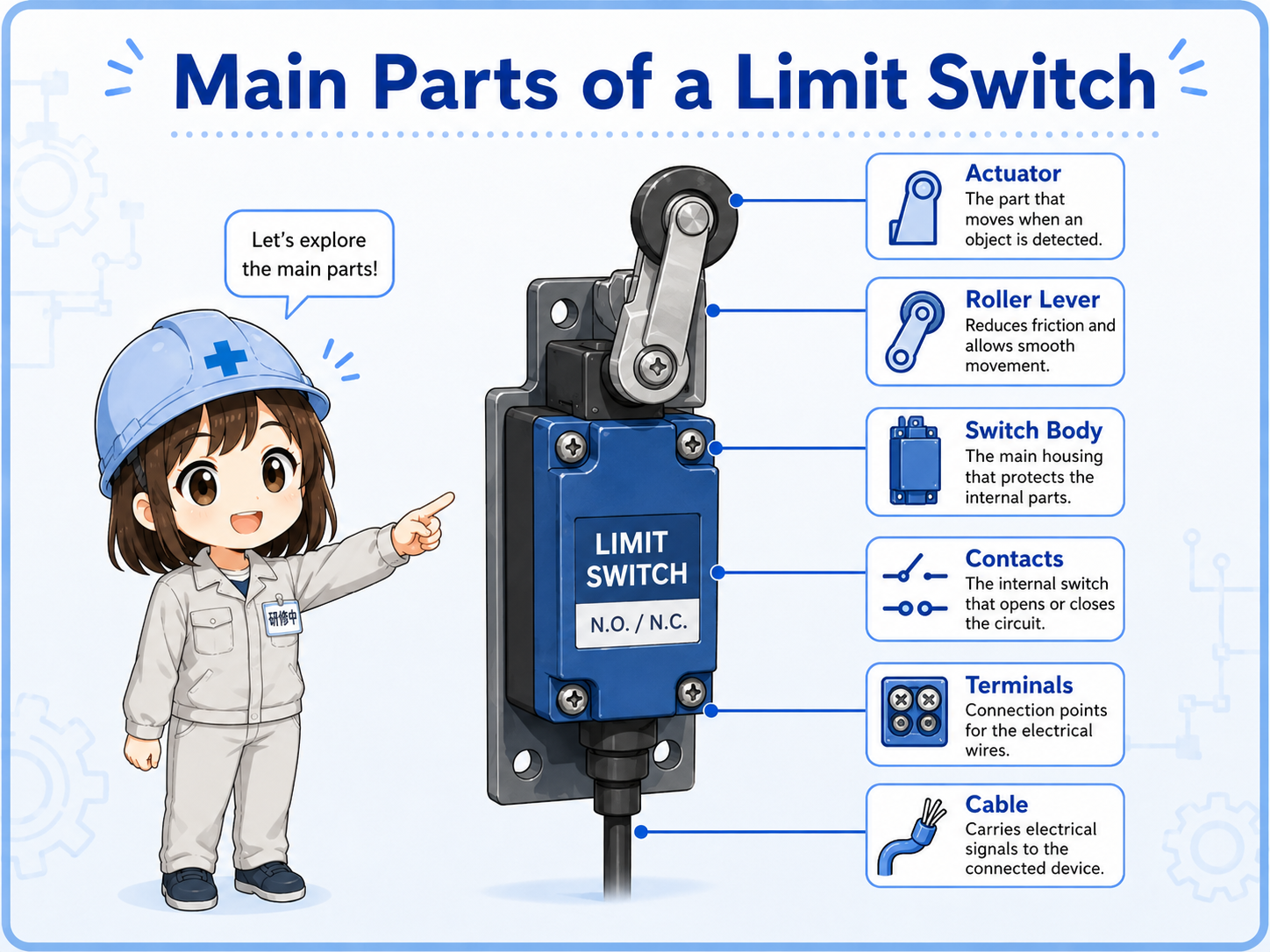 Limit switch actuator contact and terminal structure
