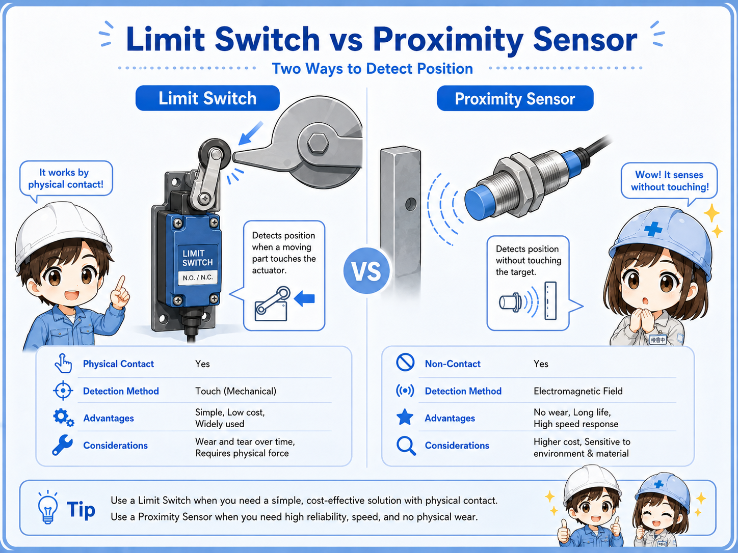 Limit switch and proximity sensor comparison