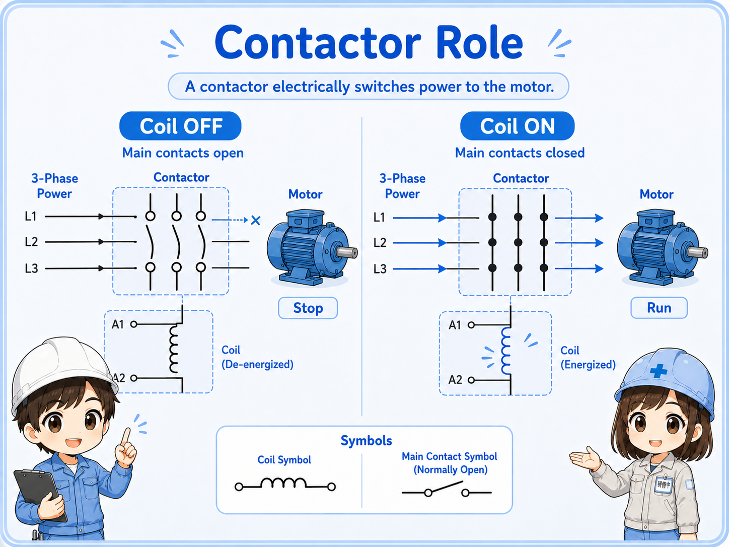 Contactor role in a magnetic switch motor control circuit