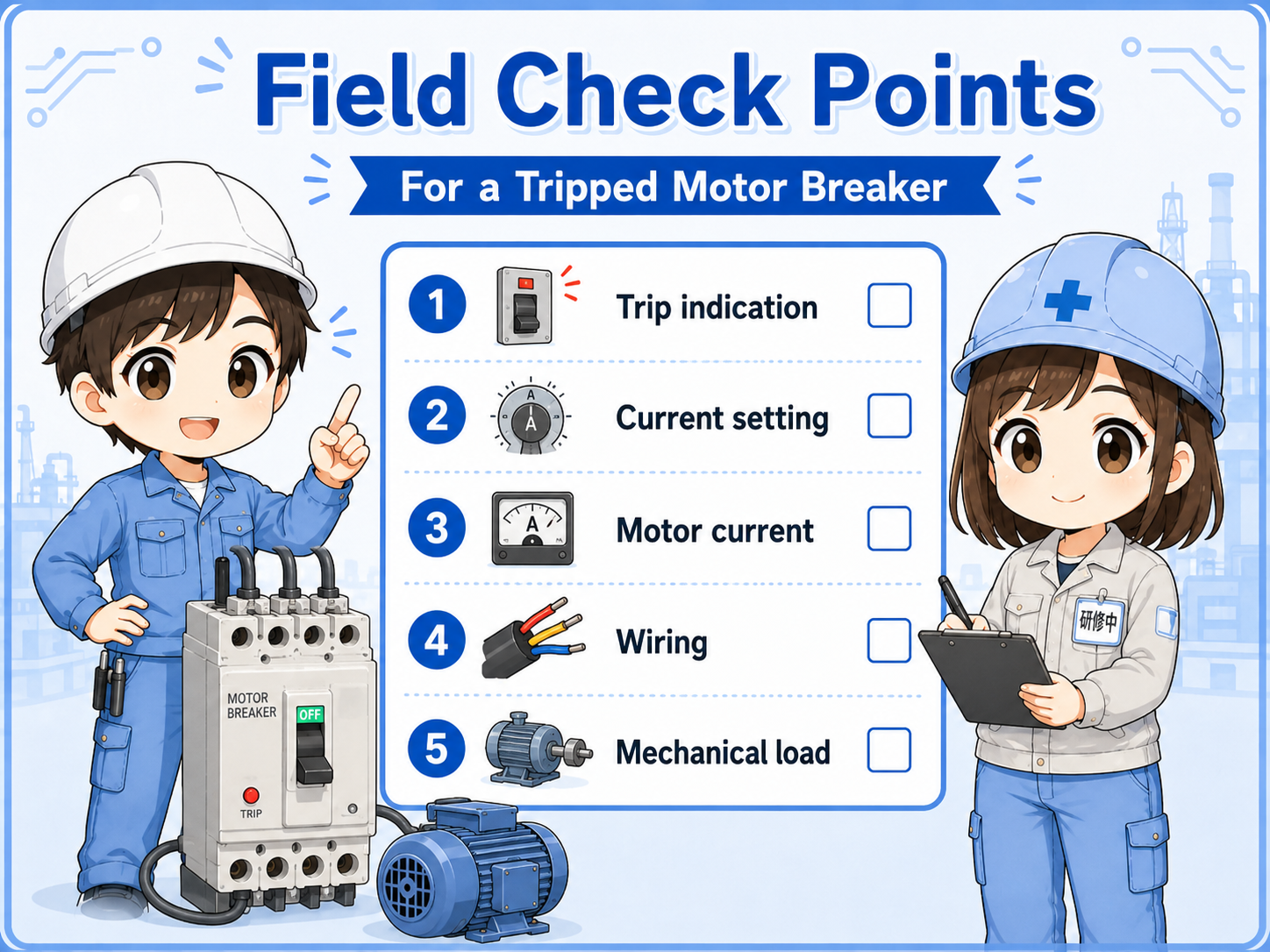 Field check points for motor breaker trip causes