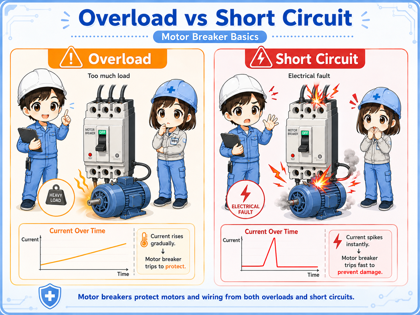 Comparison between motor overload and short circuit