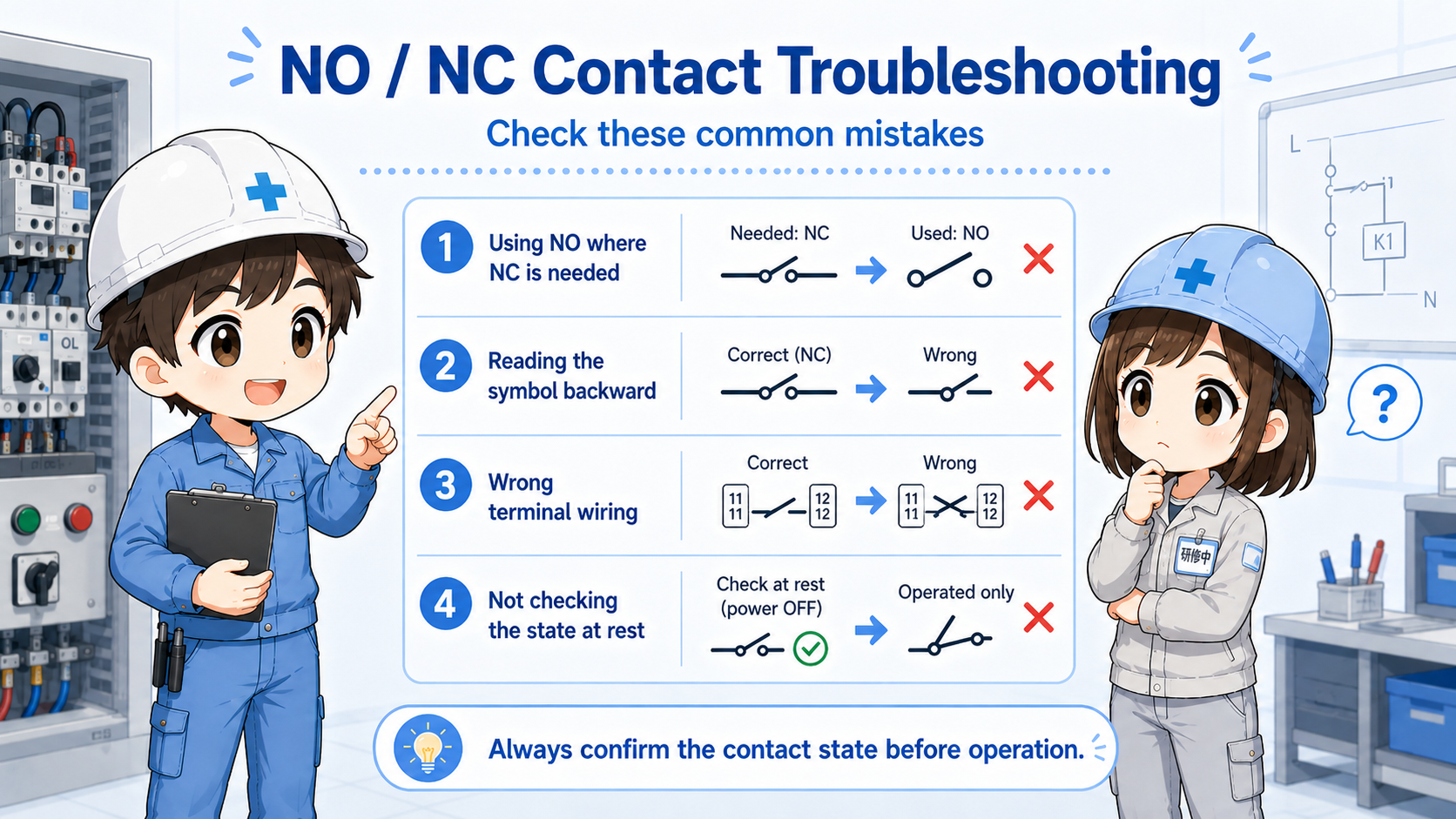 NO and NC troubleshooting checklist