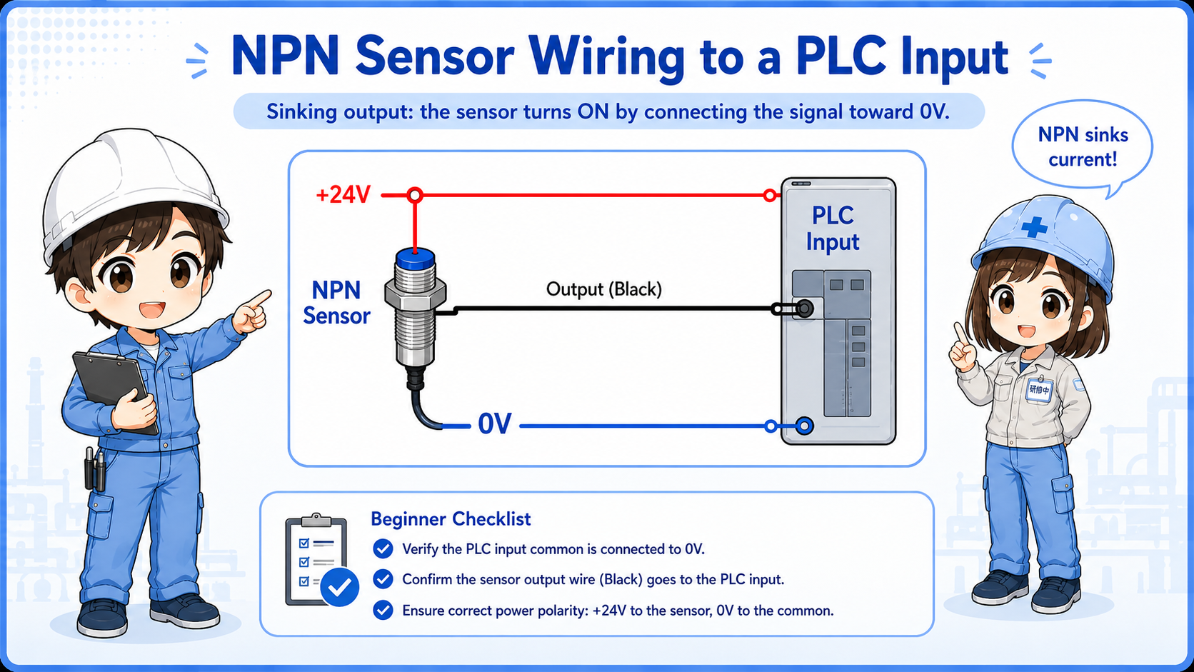 NPN sensor output switching 0V side