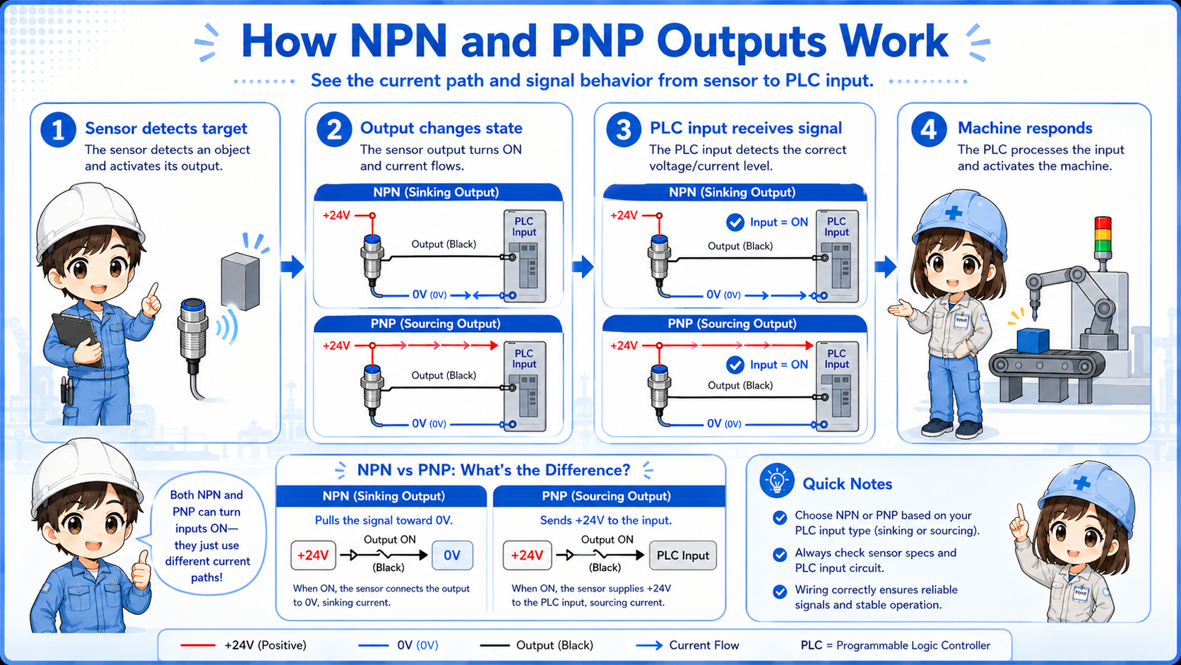 NPN and PNP sensor output overview