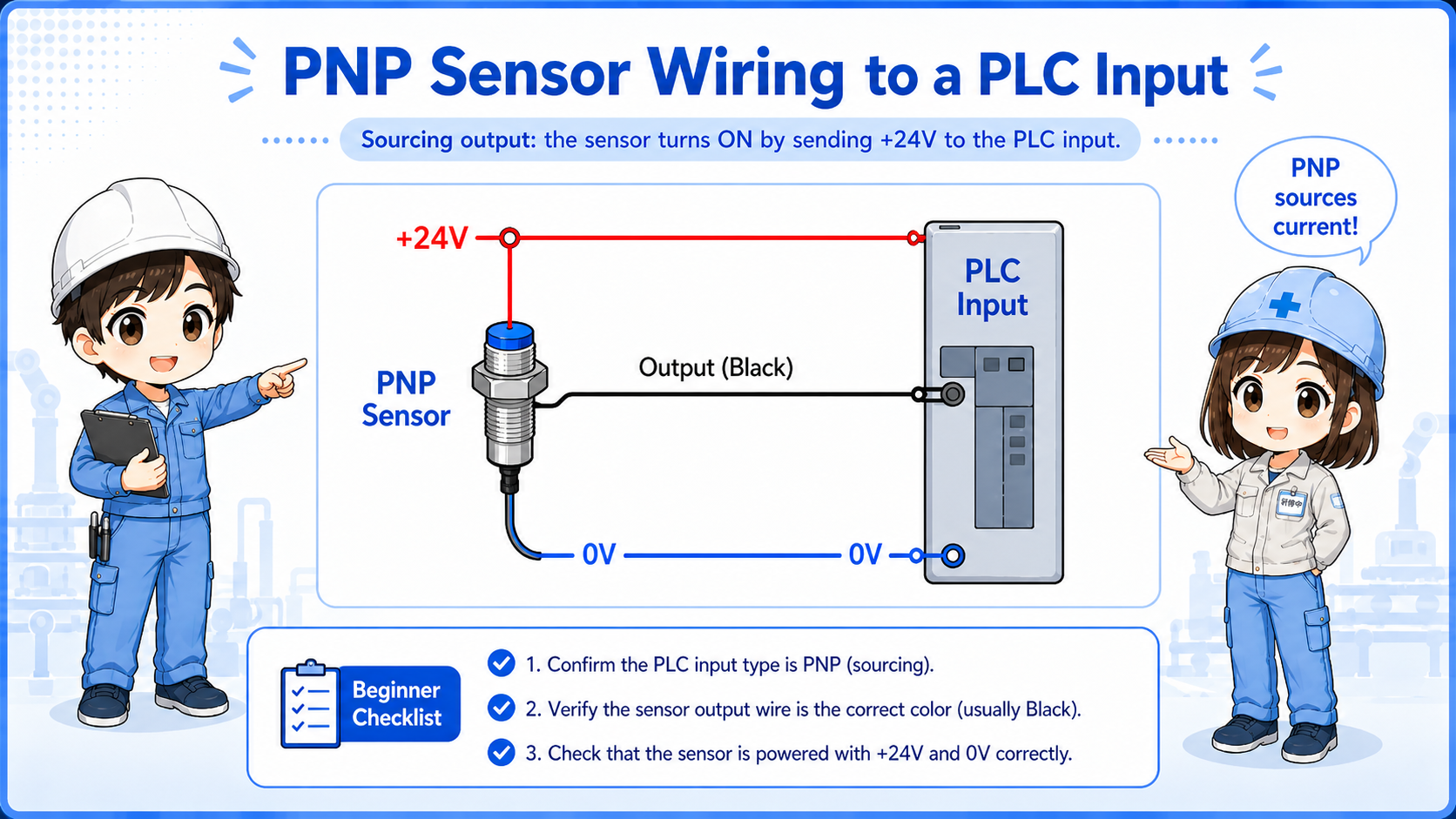 PNP sensor output switching plus 24V side