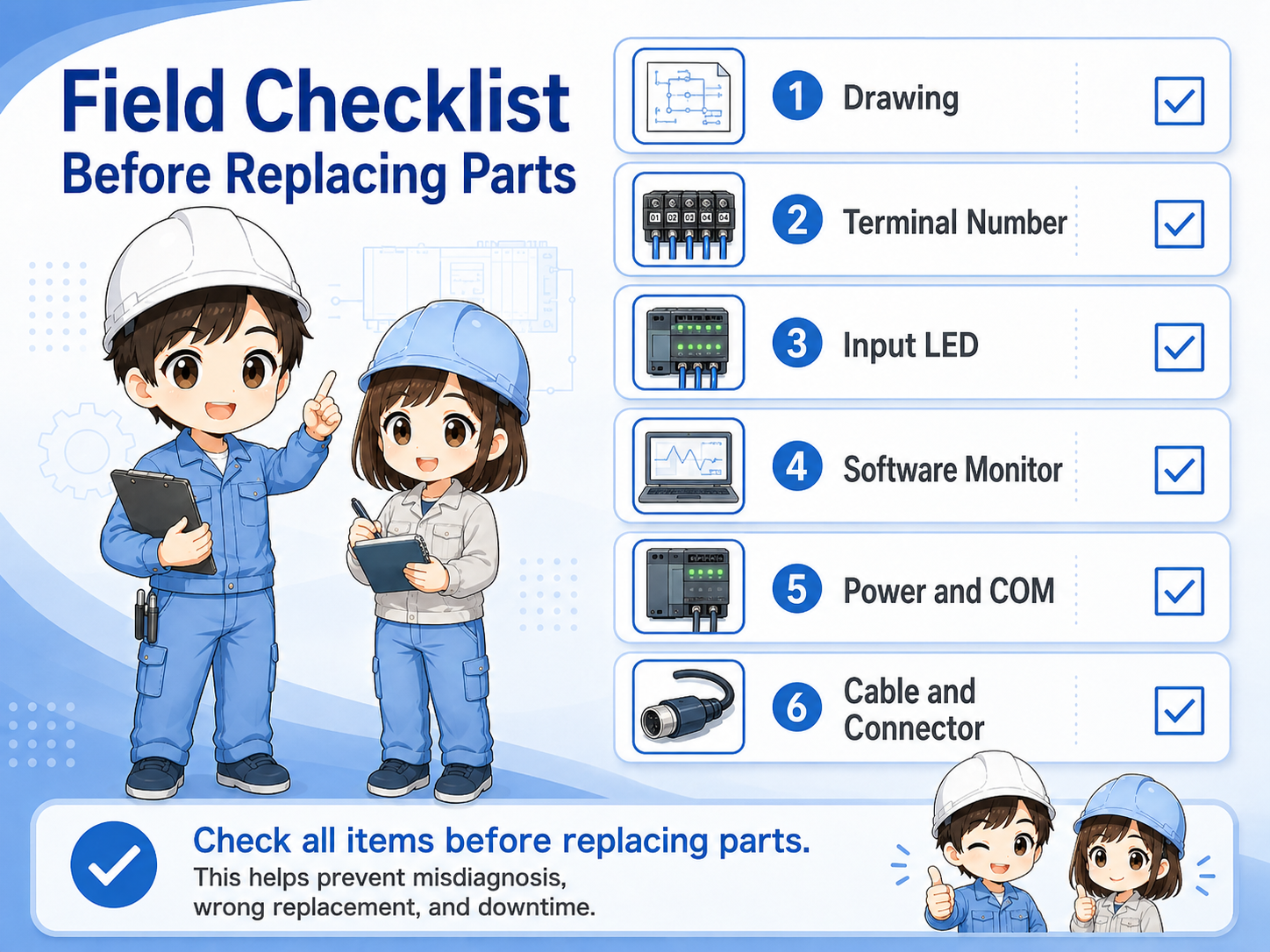 Field checklist for PLC input troubleshooting before replacing parts