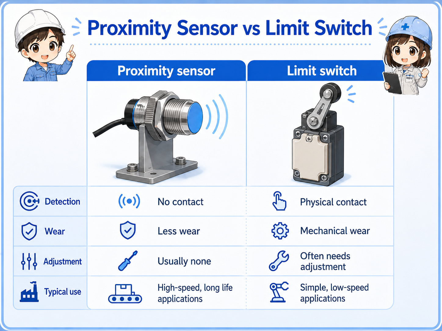 Comparison between a proximity sensor and a limit switch