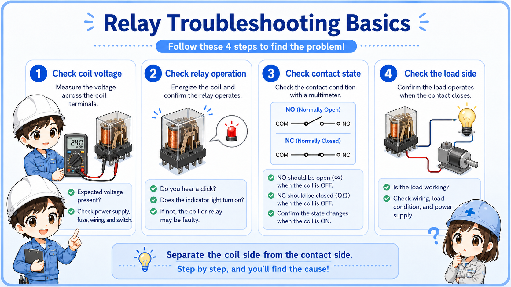 Relay circuit troubleshooting checklist