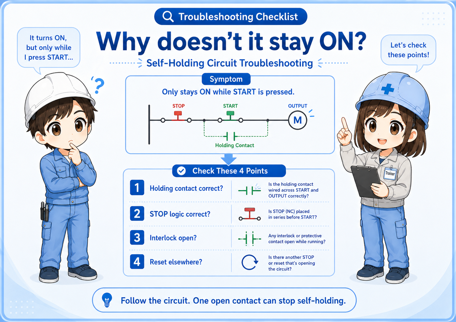 Troubleshooting a self-holding circuit