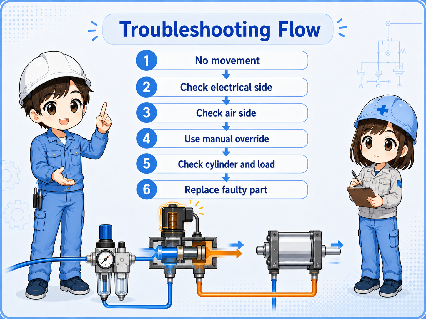 Field troubleshooting flow for a solenoid valve that does not operate