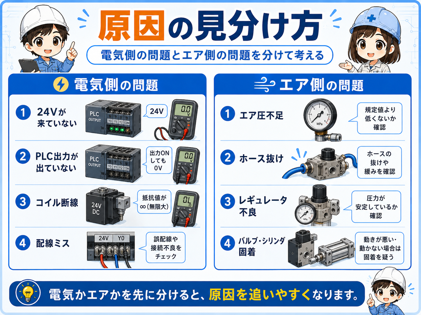 電磁弁が動かない時の症状別比較図