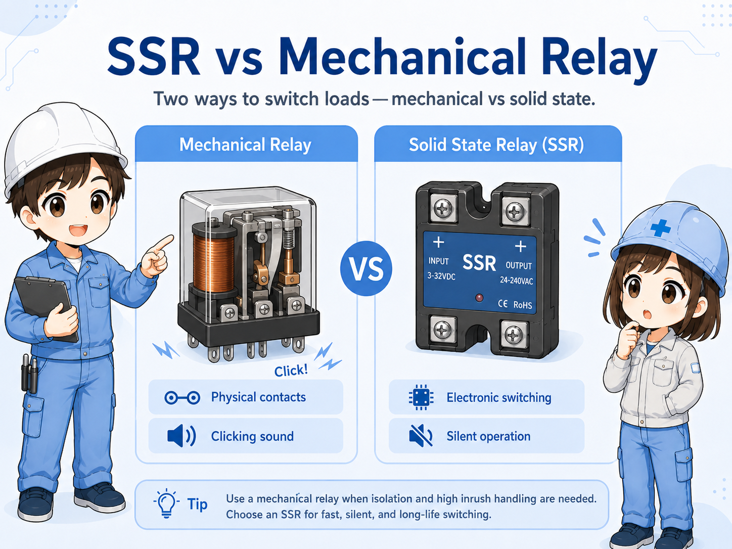 Comparison between a solid state relay and a mechanical relay