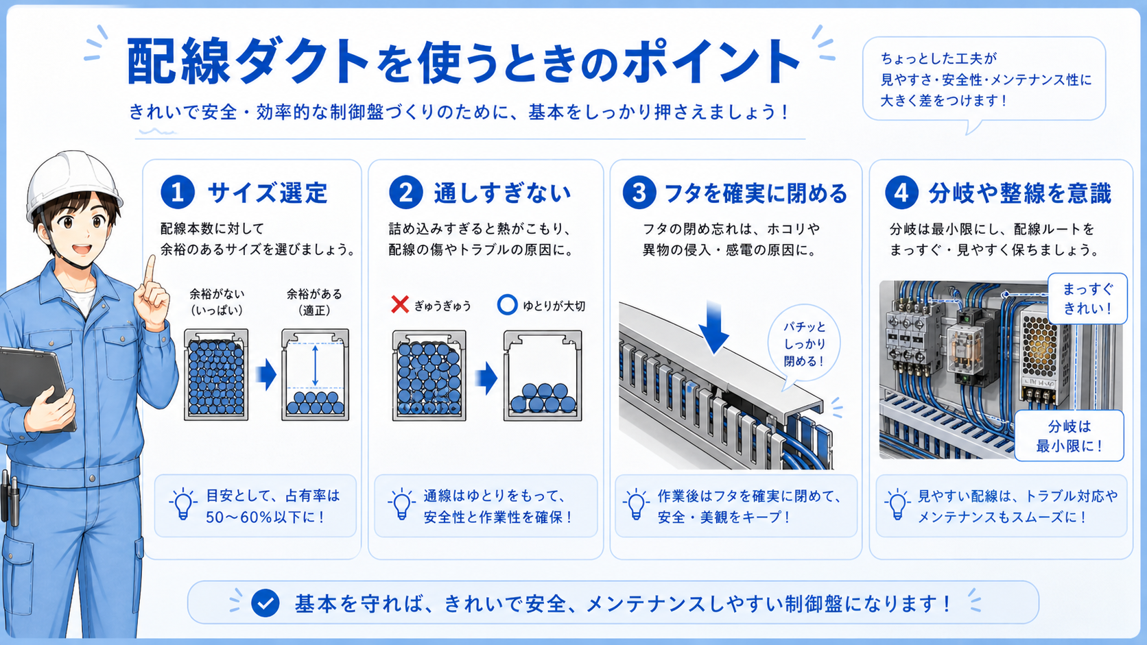 配線ダクトなしで線が散らばる状態と、配線ダクトありで線が整理された状態を比較した図